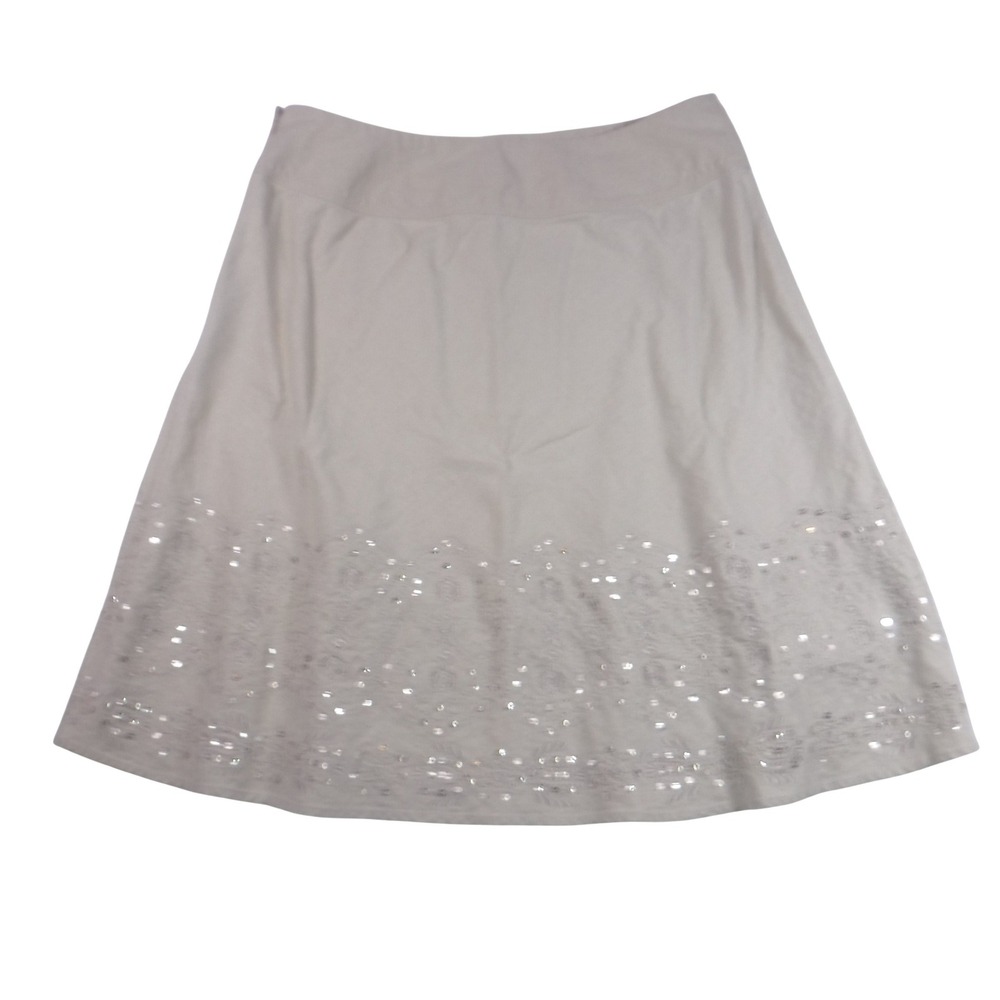 Merona Womens 18W Embroidered Sequin A-Line Skirt Beige Neutral Knee Length